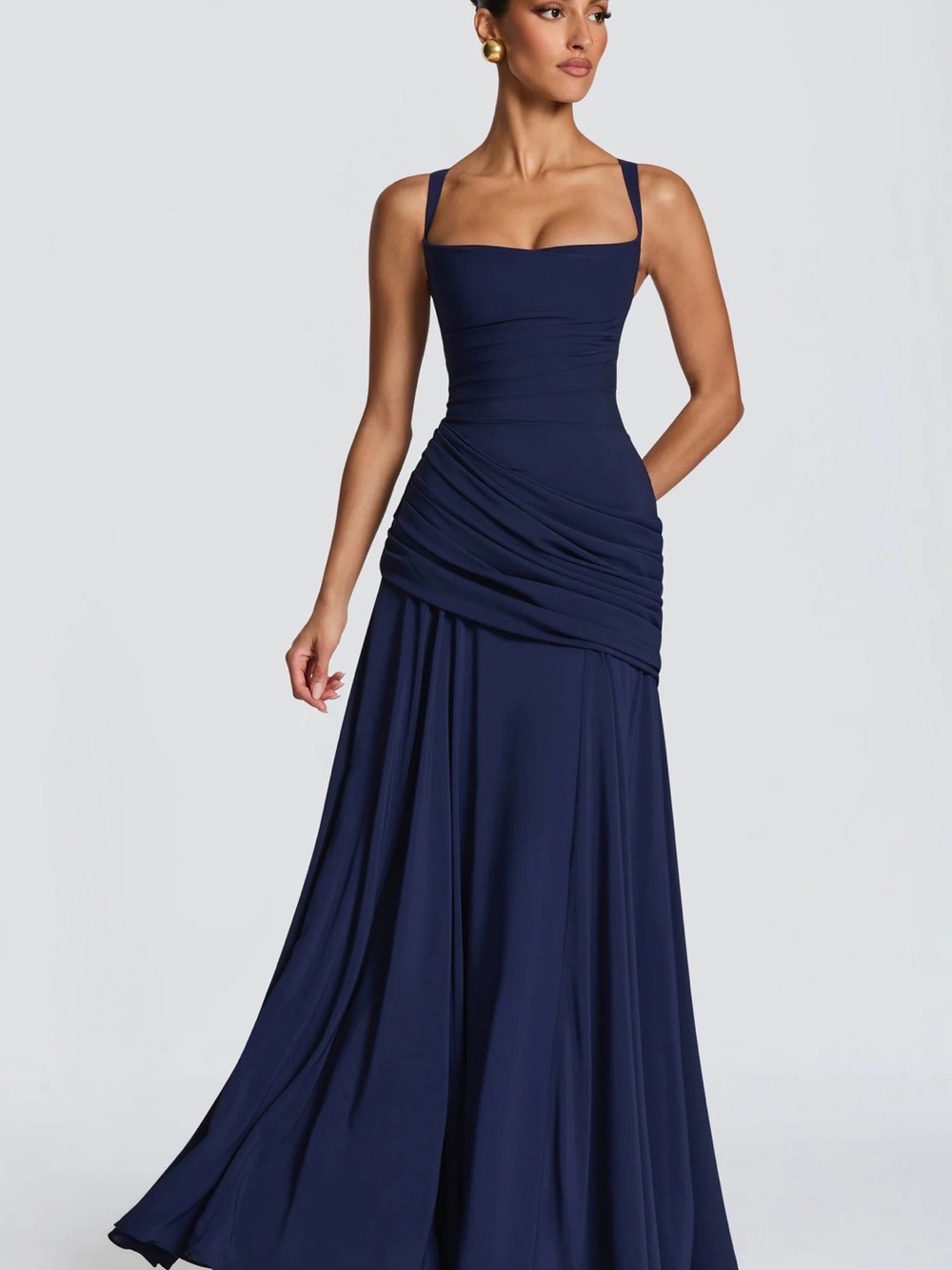 Sleeveless Navy Square-Neck Maxi Dress